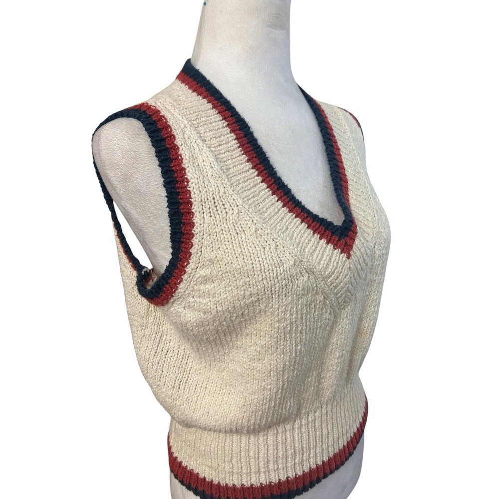 Vintage 90s Liz Claiborne Cream Knit Cricket Vest Prep Ivy League Pullover SZ M - Picture 2 of 4